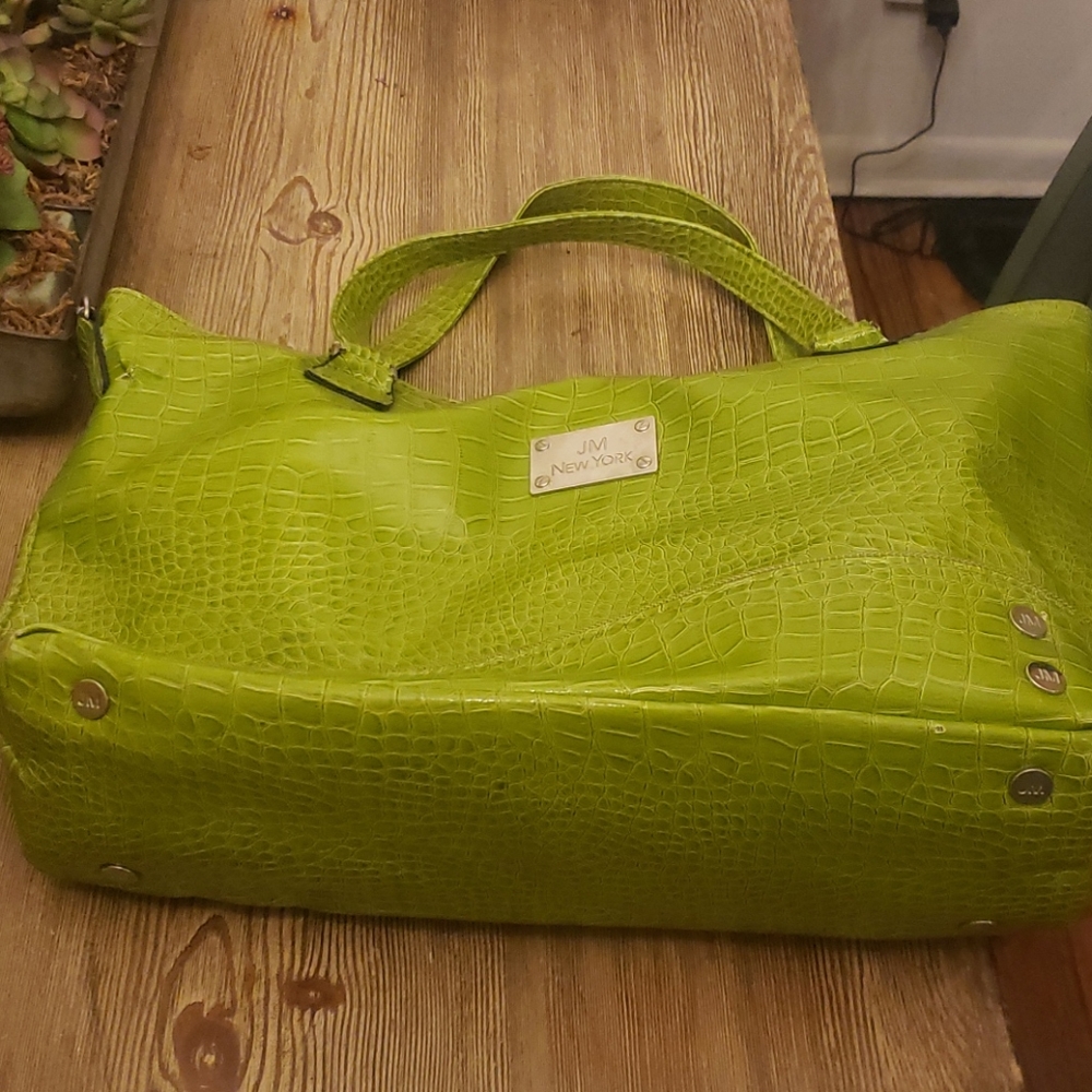 JM New York green patent leather laptop tote used